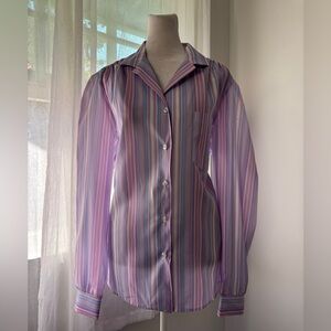 Vintage ‘80s Today’s Times Purple, Blue & White Long Sleeve Button Down Blouse